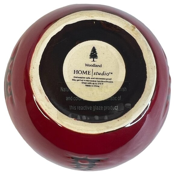 2 Home Studio Woodland Rustic Red Bowl Berry Set Bear Pine Tree 4.5 IN Ceramic - Picture 11 of 12